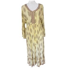 Refined Threads Plus Yellow Gold Metallic Thread Boho Maxi Resort Dress 1X